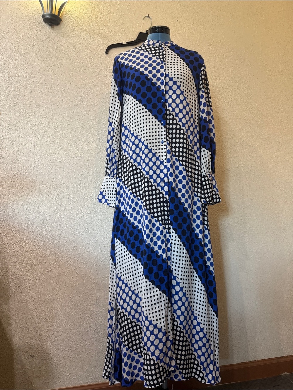 MAX&Co Blue Polka Dot Maxi Dress - Long Sleeve
